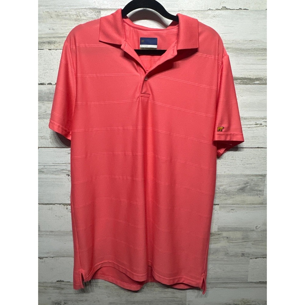 Jack Nicklaus Polo Shirt Men Large Coral Pink StayDri Textured Stripe EUC